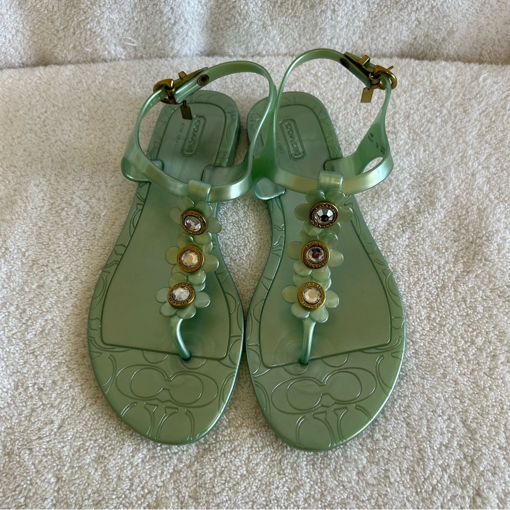 Coach Women's Mint Green Embellished Sandals